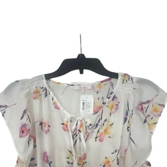 PARKER NWT White Floral Smocked Waist Flutter Sleeve  Mini Dress Large Whimsy - Picture 7 of 12
